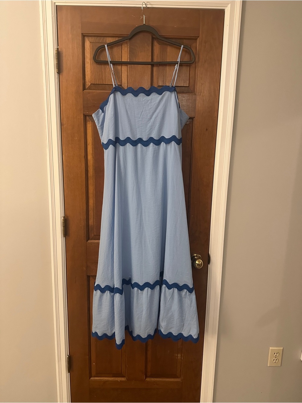 Light Blue Spaghetti Strap Dress with Navy Trim